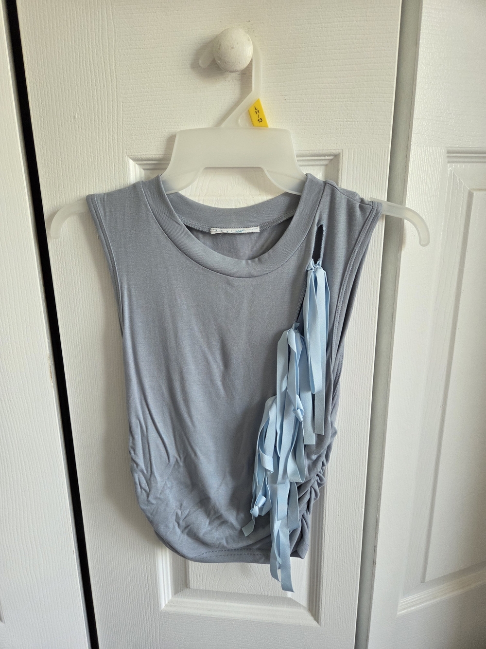 Light Blue Sleeveless Ribbon-Accent Women's Top